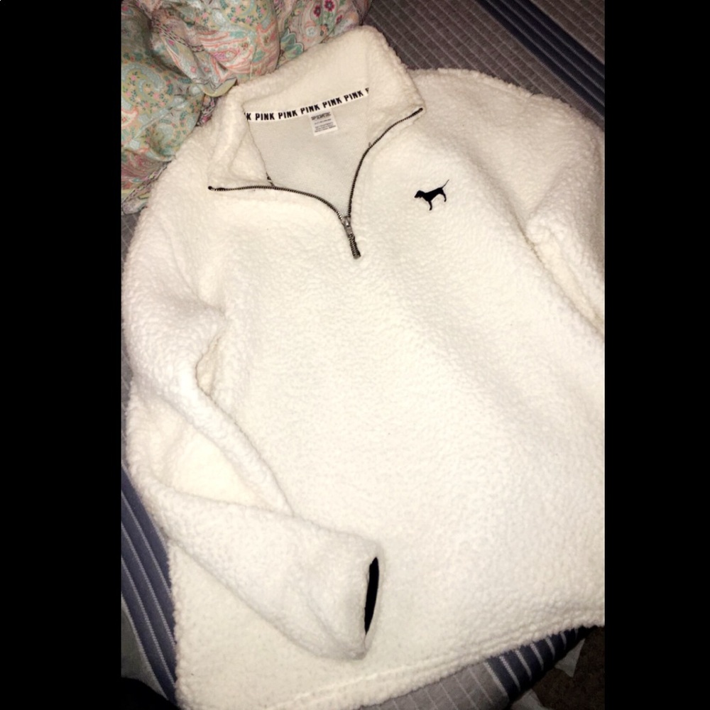 White fuzzy coat PINK Victoria secret SHERPA